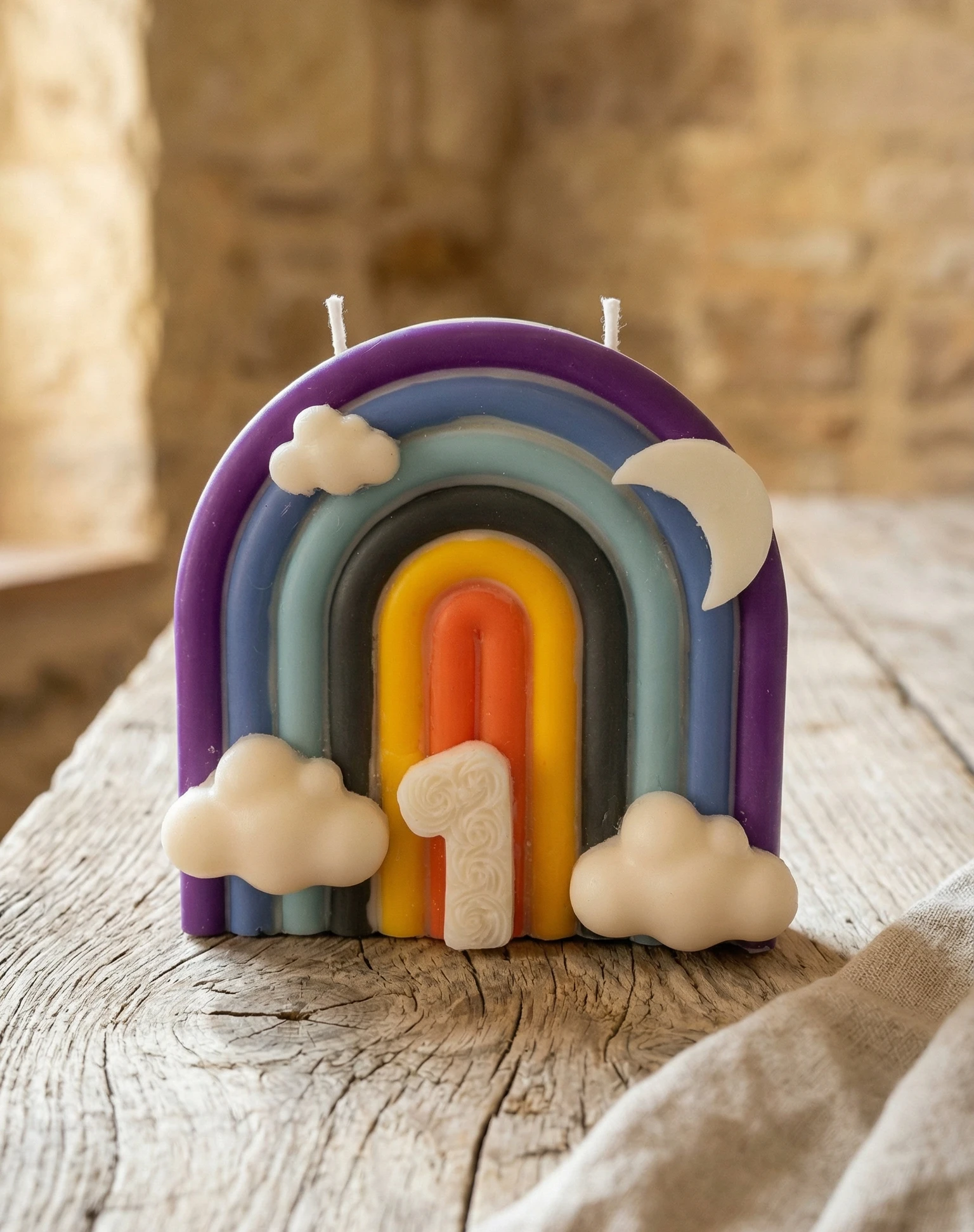 Vela artesanal de soja con forma de arco iris rosa decorativa