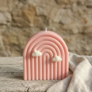 Vela artesanal de soja con forma de arco iris rosa decorativa